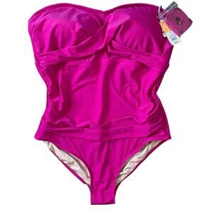 NEW KONA SOL Pink Strapless One Piece Swim Suit 22 Tummy Control Full Coverage